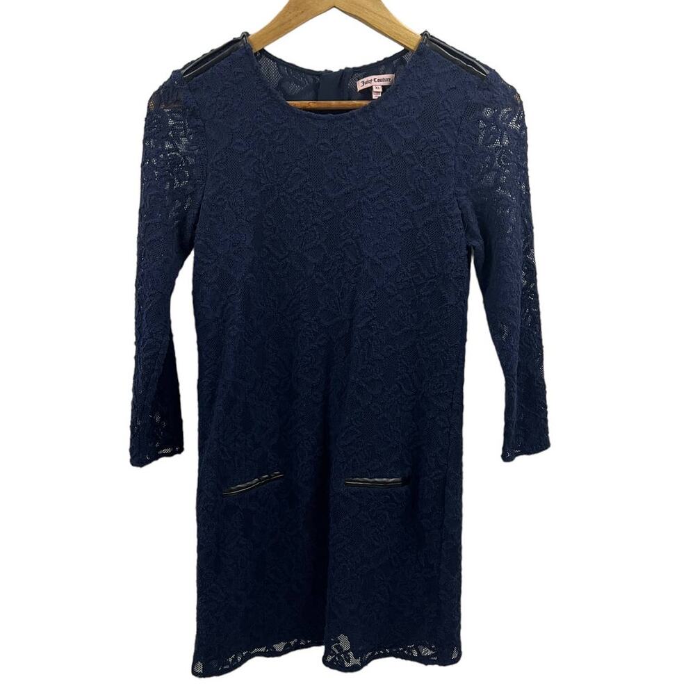 JUICY COUTURE Floral Navy Lace 3/4 Arm Dress SZ XS